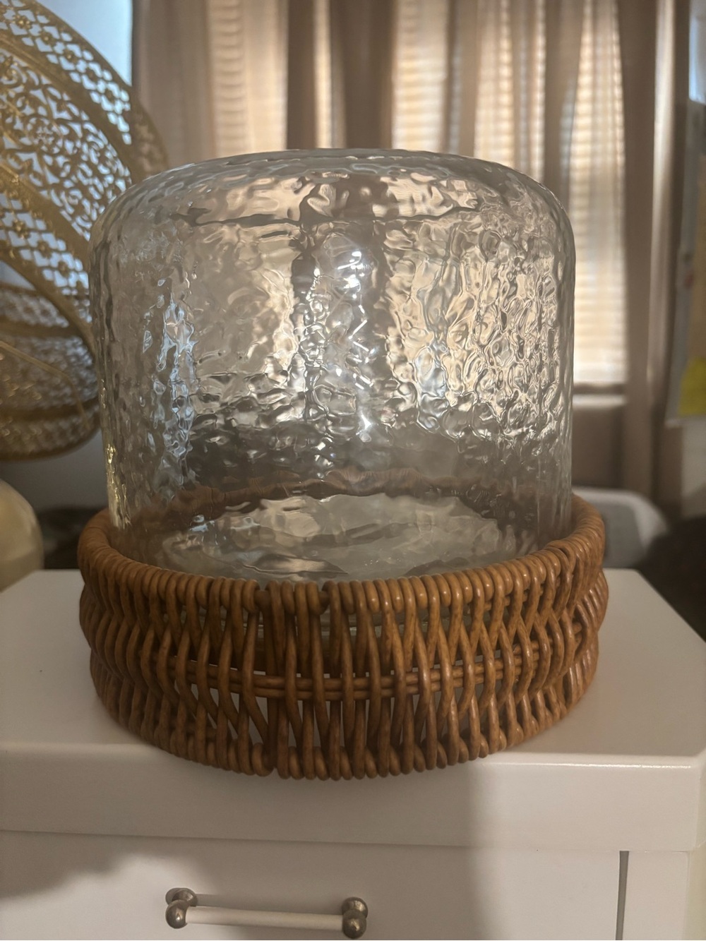 Better Homes And Gardens Clear Textured Glass Hurricane with Brown Woven Base